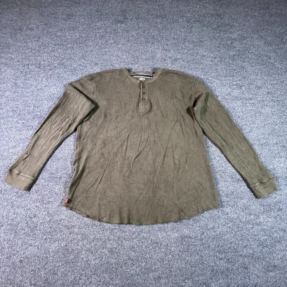 Levis Henley Shirt Mens 3XL Olive Green Waffle Knit Thermal Long Sleeve 3LMLK029